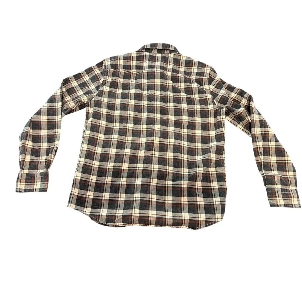 Banana Republic Luxe Flannel Untucked Slim Fit Plaid Shirt Men Medium Navy Cream